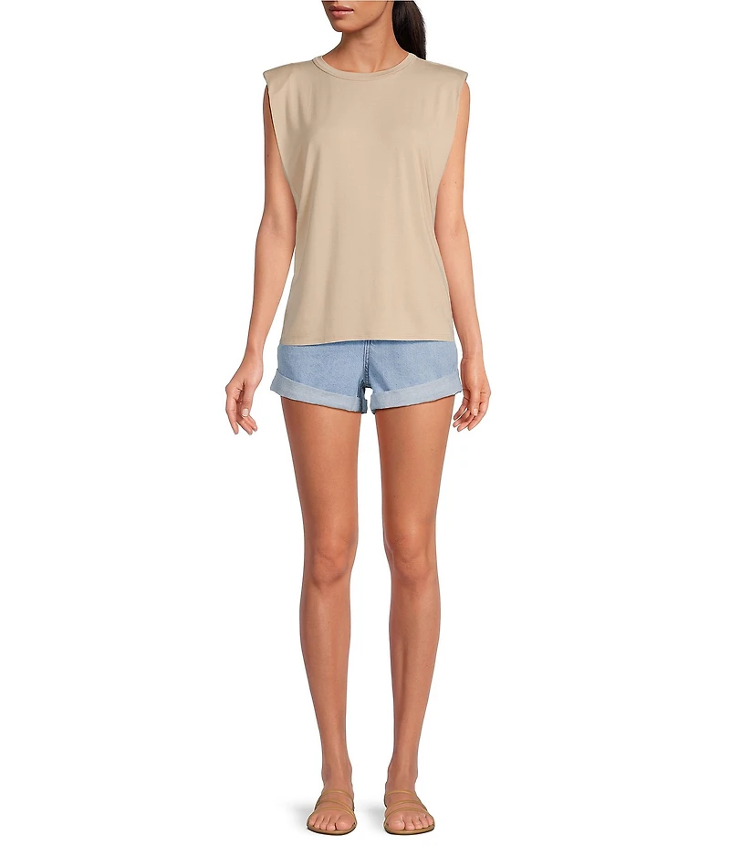 Gianni Bini Kelia Muscle Shoulder Pad Sleeveless Crew Neck Knit Tank