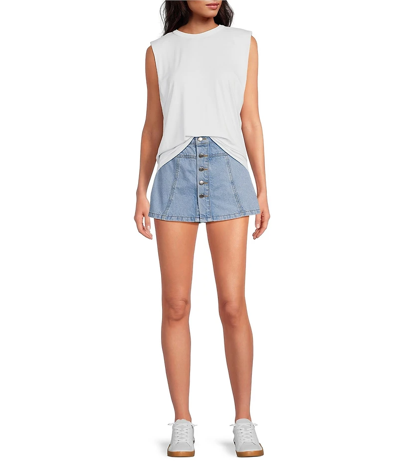 Gianni Bini Kelia Muscle Shoulder Pad Sleeveless Crew Neck Knit Tank