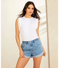 Gianni Bini Kelia Muscle Shoulder Pad Sleeveless Crew Neck Knit Tank