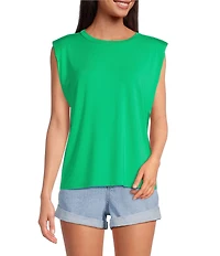 Gianni Bini Kelia Muscle Shoulder Pad Sleeveless Crew Neck Knit Tank