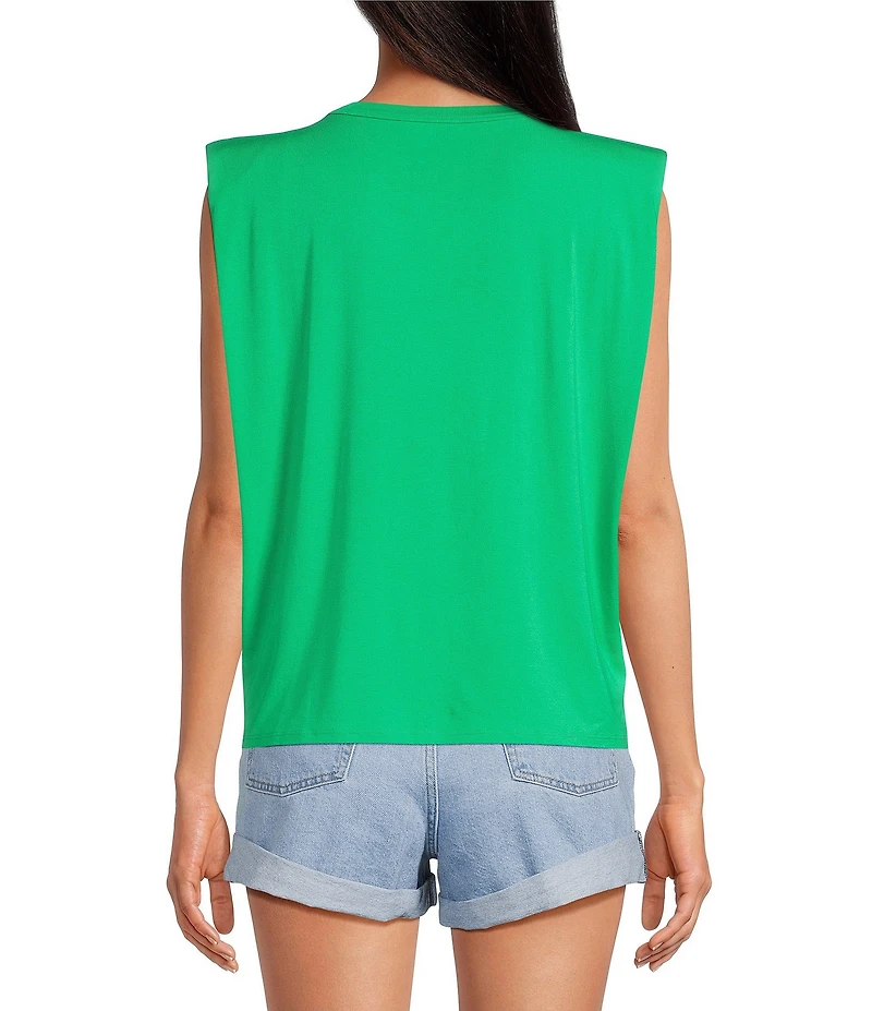 Gianni Bini Kelia Muscle Shoulder Pad Sleeveless Crew Neck Knit Tank
