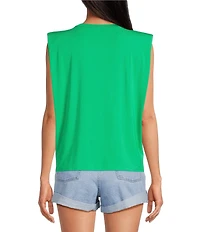 Gianni Bini Kelia Muscle Shoulder Pad Sleeveless Crew Neck Knit Tank