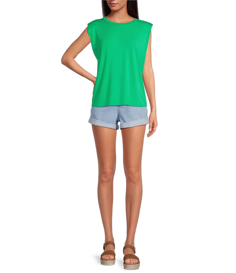 Gianni Bini Kelia Muscle Shoulder Pad Sleeveless Crew Neck Knit Tank