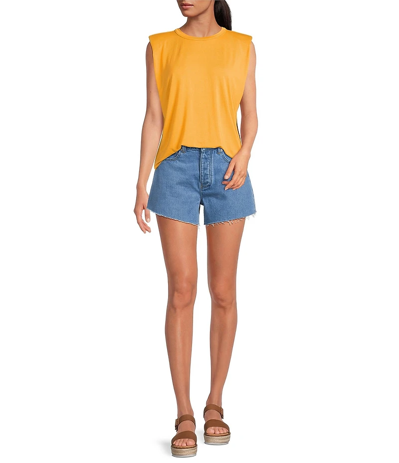 Gianni Bini Kelia Muscle Shoulder Pad Sleeveless Crew Neck Knit Tank