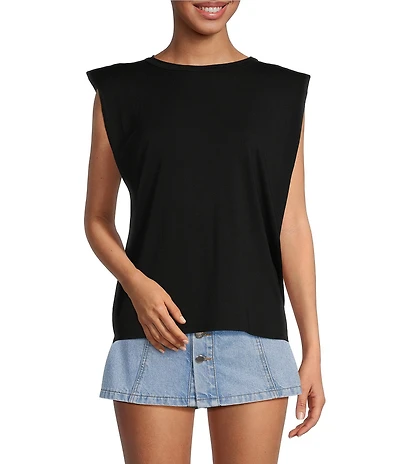 Gianni Bini Kelia Muscle Shoulder Pad Sleeveless Crew Neck Knit Tank