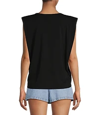 Gianni Bini Kelia Muscle Shoulder Pad Sleeveless Crew Neck Knit Tank