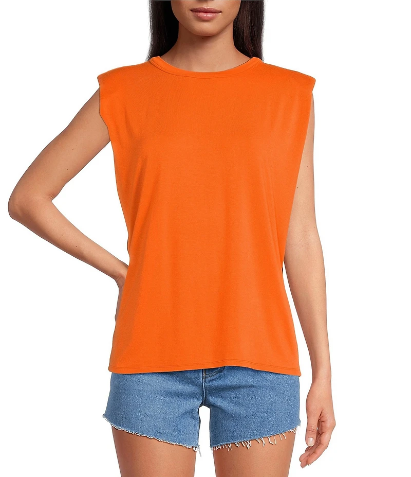 Gianni Bini Kelia Muscle Shoulder Pad Sleeveless Crew Neck Knit Tank