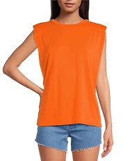 Gianni Bini Kelia Muscle Shoulder Pad Sleeveless Crew Neck Knit Tank