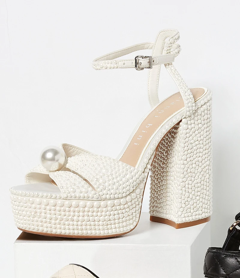 Gianni Bini Kemara Two Pearl Ornamented Platform Sandals
