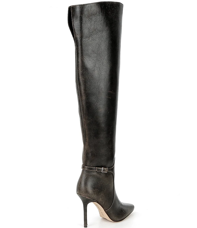 Gianni Bini Kemba Distressed Leather Over the Knee Stiletto Boots