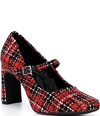 Gianni Bini Kirklynn Plaid Square Toe Mary Jane Pumps