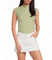 Gianni Bini Knit Gingham Print Mock Neck Sleeveless Tank Top
