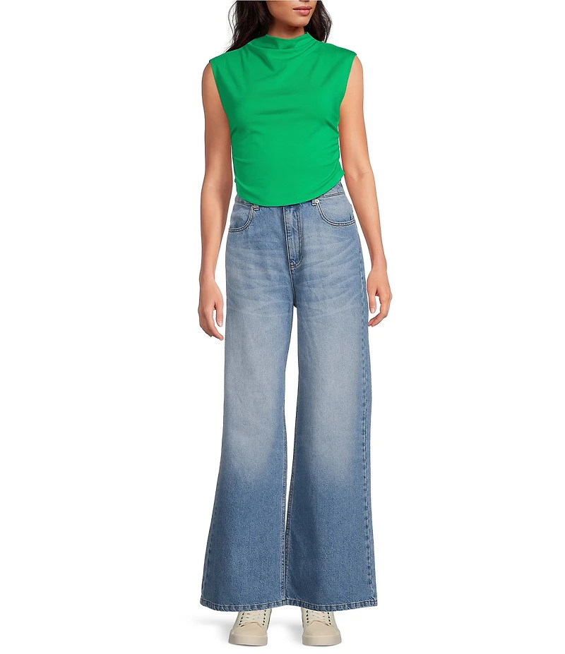 Gianni Bini Knit Mock Neck Cap Sleeve Crop Top
