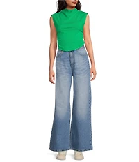 Gianni Bini Knit Mock Neck Cap Sleeve Crop Top