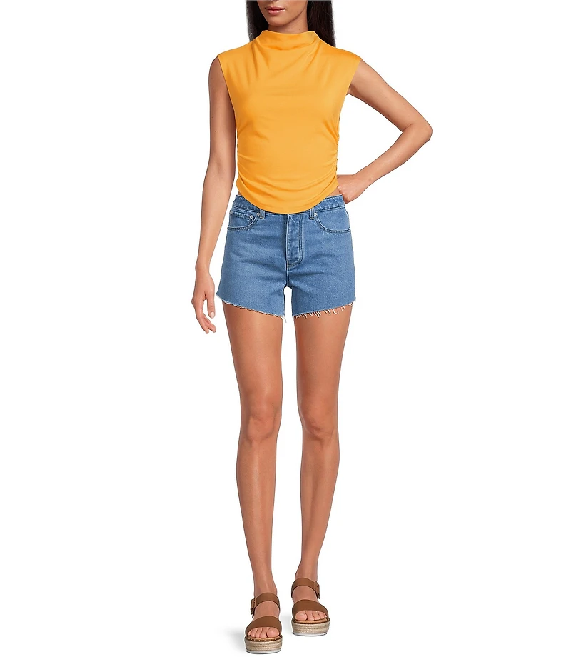 Gianni Bini Knit Mock Neck Cap Sleeve Crop Top