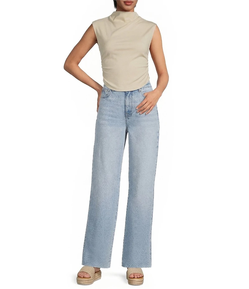 Gianni Bini Knit Mock Neck Cap Sleeve Crop Top