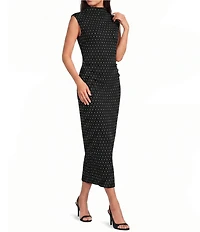 Gianni Bini Knit Polka Dot Mock Neck Cap Sleeve Bodycon Midi Dress