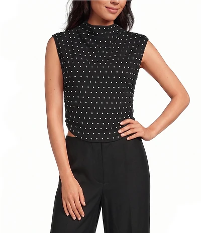 Gianni Bini Knit Polka Dot Mock Neck Sleeveless Tank Top