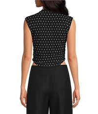 Gianni Bini Knit Polka Dot Mock Neck Sleeveless Tank Top