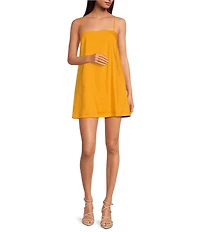 Gianni Bini Kourtney Solid Square Neck Linen Blend Sleeveless Mini Shift Dress