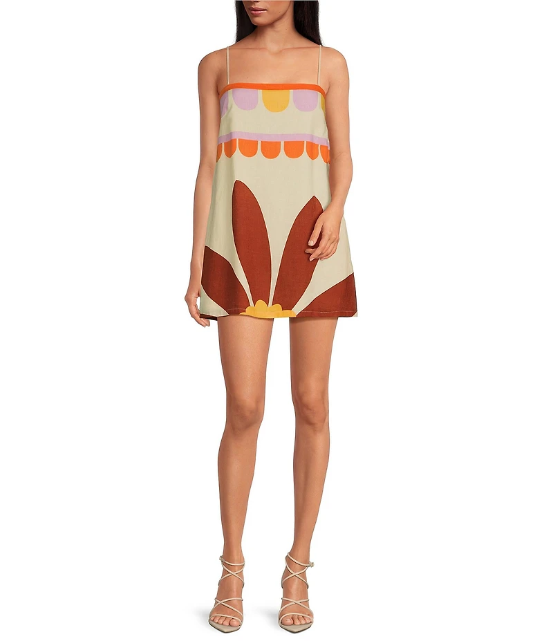 Gianni Bini Kourtney Square Neck Sleeveless Linen Blend Mini Shift Dress