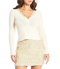 Gianni Bini Lace Detail V-Neck Long Sleeve Sweater Cardigan