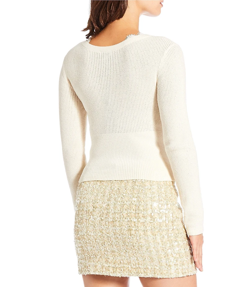 Gianni Bini Lace Detail V-Neck Long Sleeve Sweater Cardigan