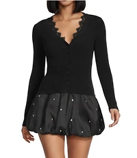 Gianni Bini Lace Detail V-Neck Long Sleeve Sweater Cardigan