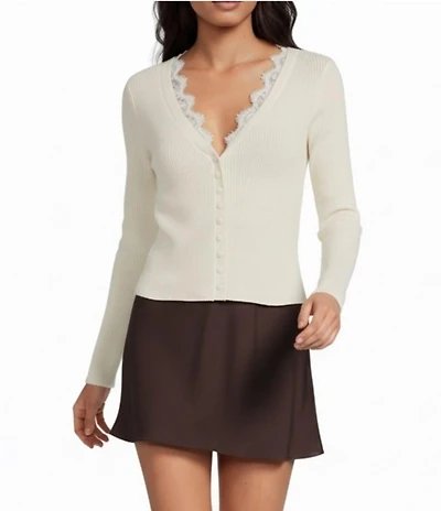 Gianni Bini Lace Detail V-Neck Long Sleeve Sweater Cardigan