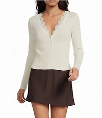 Gianni Bini Lace Detail V-Neck Long Sleeve Sweater Cardigan