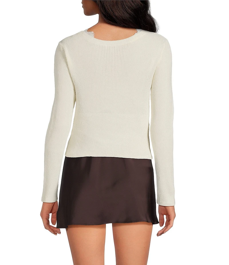 Gianni Bini Lace Detail V-Neck Long Sleeve Sweater Cardigan