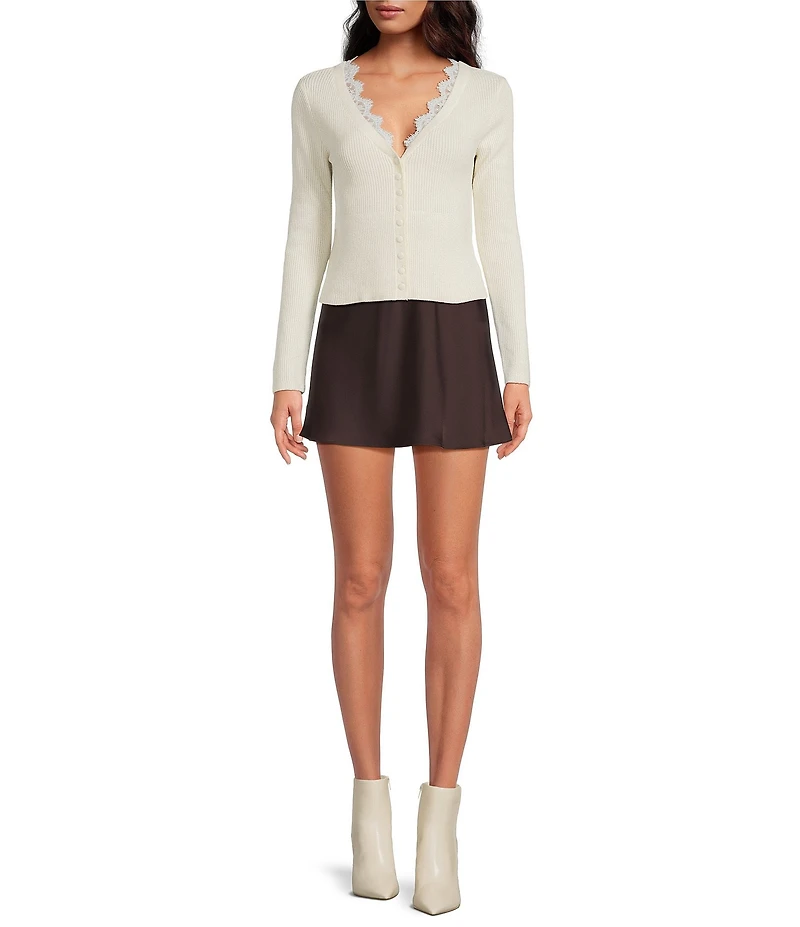 Gianni Bini Lace Detail V-Neck Long Sleeve Sweater Cardigan