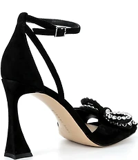Gianni Bini Lennon Suede Rhinestone Bow Ankle Strap Dress Sandals