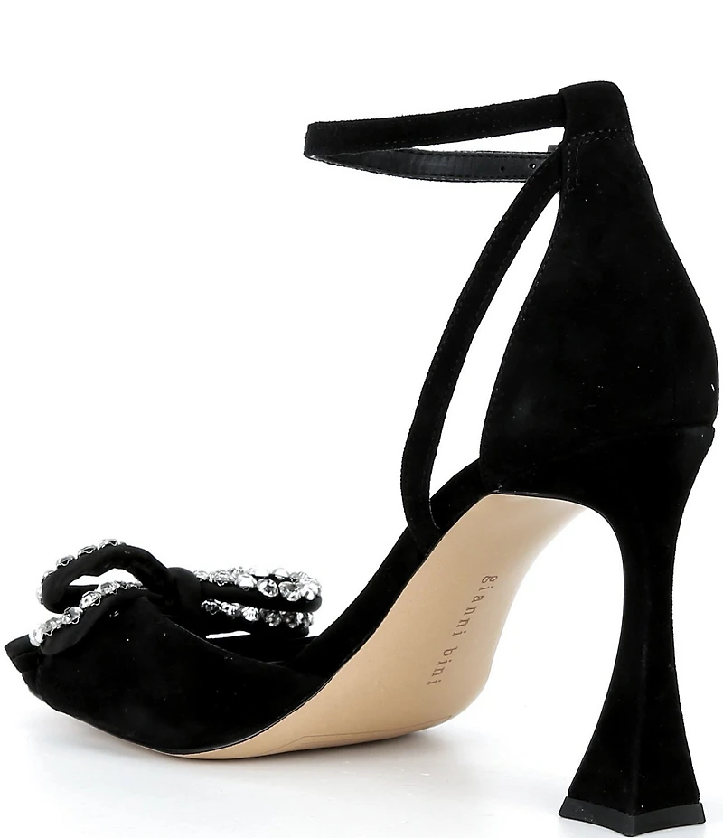 Gianni Bini Lennon Suede Rhinestone Bow Ankle Strap Dress Sandals