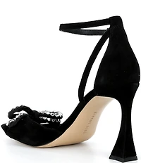 Gianni Bini Lennon Suede Rhinestone Bow Ankle Strap Dress Sandals