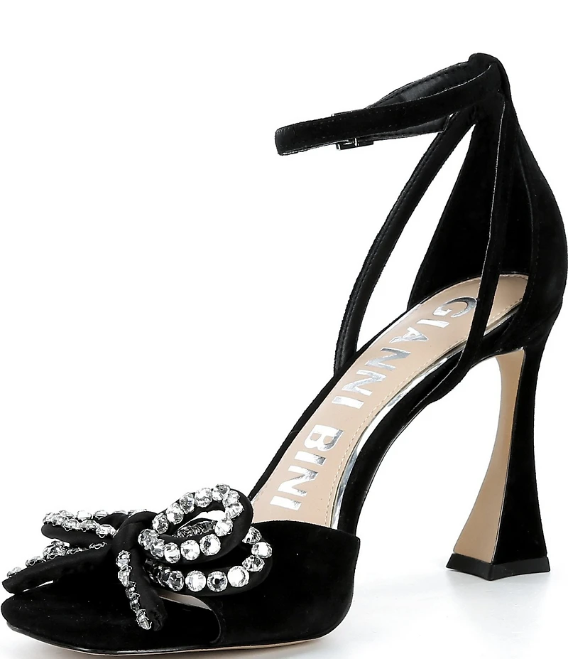 Gianni Bini Lennon Suede Rhinestone Bow Ankle Strap Dress Sandals