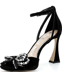 Gianni Bini Lennon Suede Rhinestone Bow Ankle Strap Dress Sandals