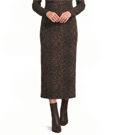 Gianni Bini Leopard Print Fold Over Waist Bodycon Knit Maxi Skirt