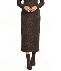 Gianni Bini Leopard Print Fold Over Waist Bodycon Knit Maxi Skirt
