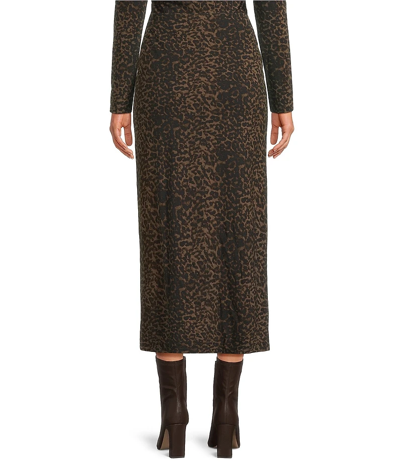 Gianni Bini Leopard Print Fold Over Waist Bodycon Knit Maxi Skirt