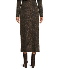 Gianni Bini Leopard Print Fold Over Waist Bodycon Knit Maxi Skirt
