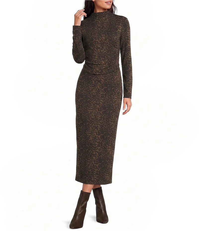 Gianni Bini Leopard Print Fold Over Waist Bodycon Knit Maxi Skirt
