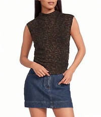 Gianni Bini Leopard Print Mock Neck Cap Sleeve Tank Top