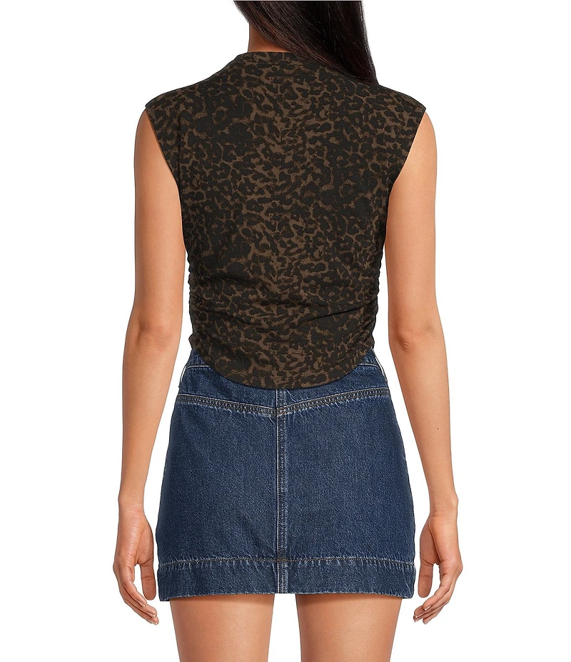 Gianni Bini Leopard Print Mock Neck Cap Sleeve Tank Top