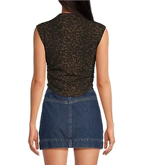 Gianni Bini Leopard Print Mock Neck Cap Sleeve Tank Top