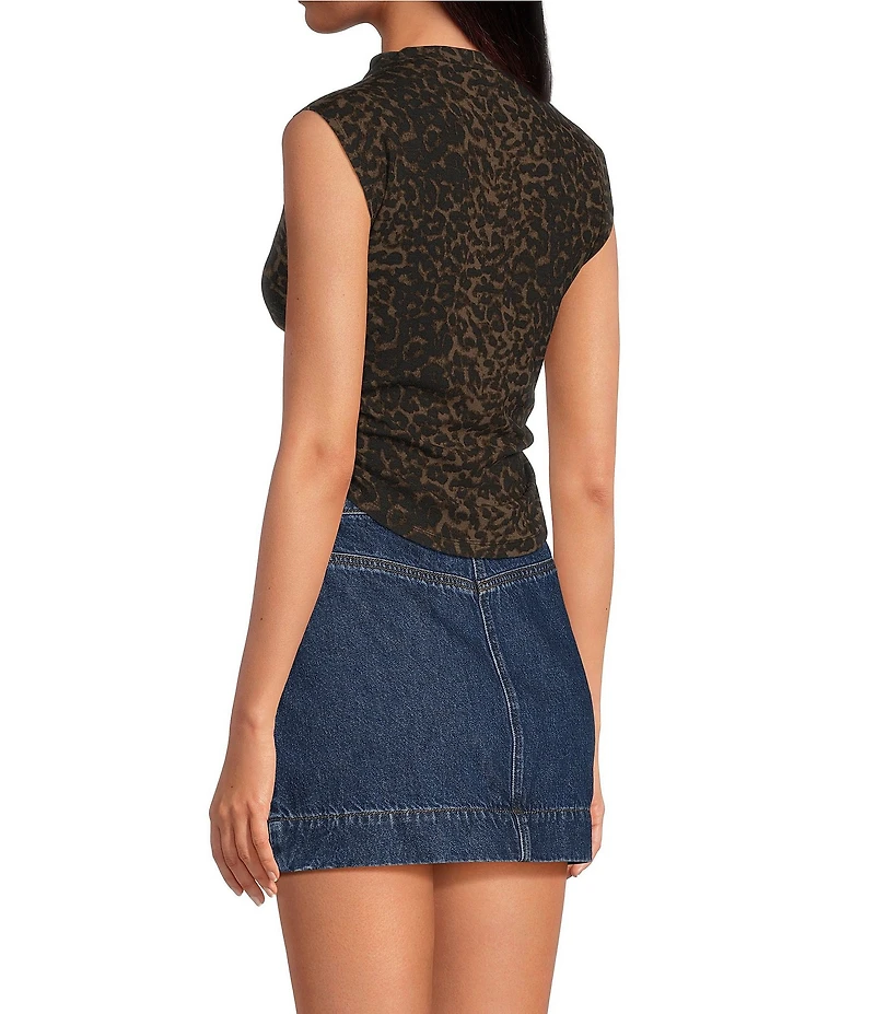 Gianni Bini Leopard Print Mock Neck Cap Sleeve Tank Top