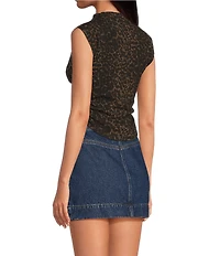 Gianni Bini Leopard Print Mock Neck Cap Sleeve Tank Top