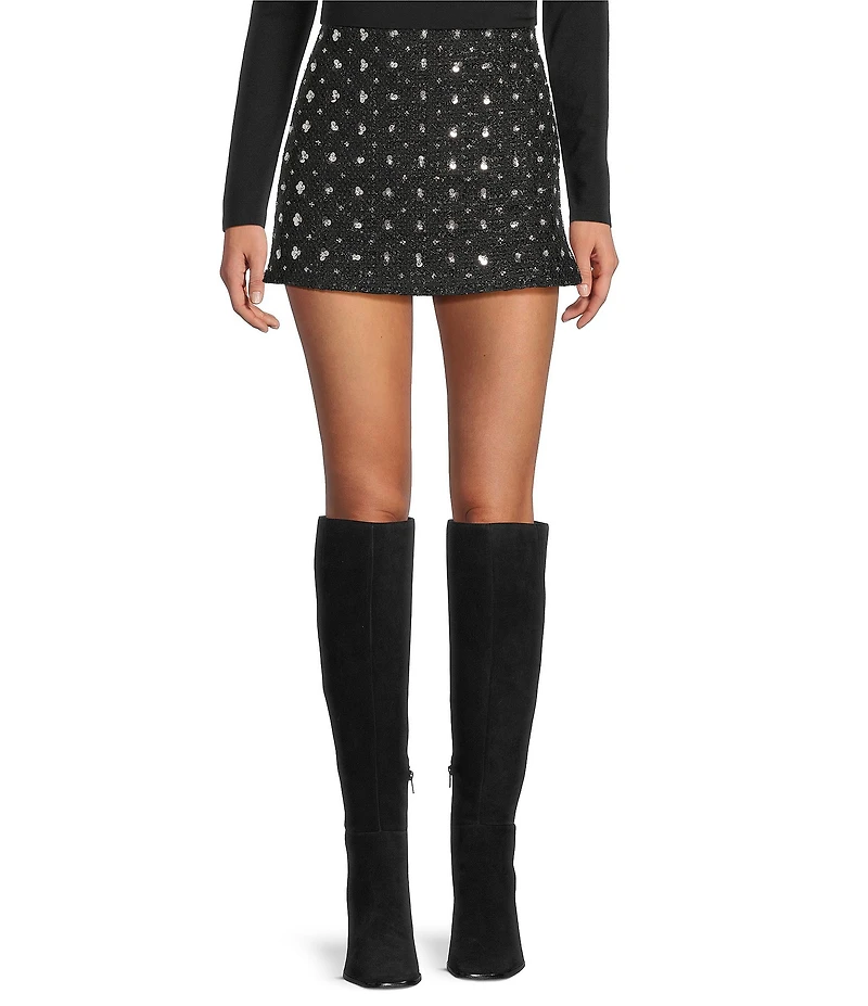 Gianni Bini Liliana Rhinestone Embellished Tweed Coordinating Mini Skirt