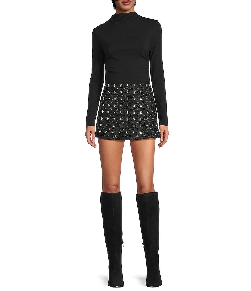 Gianni Bini Liliana Rhinestone Embellished Tweed Coordinating Mini Skirt