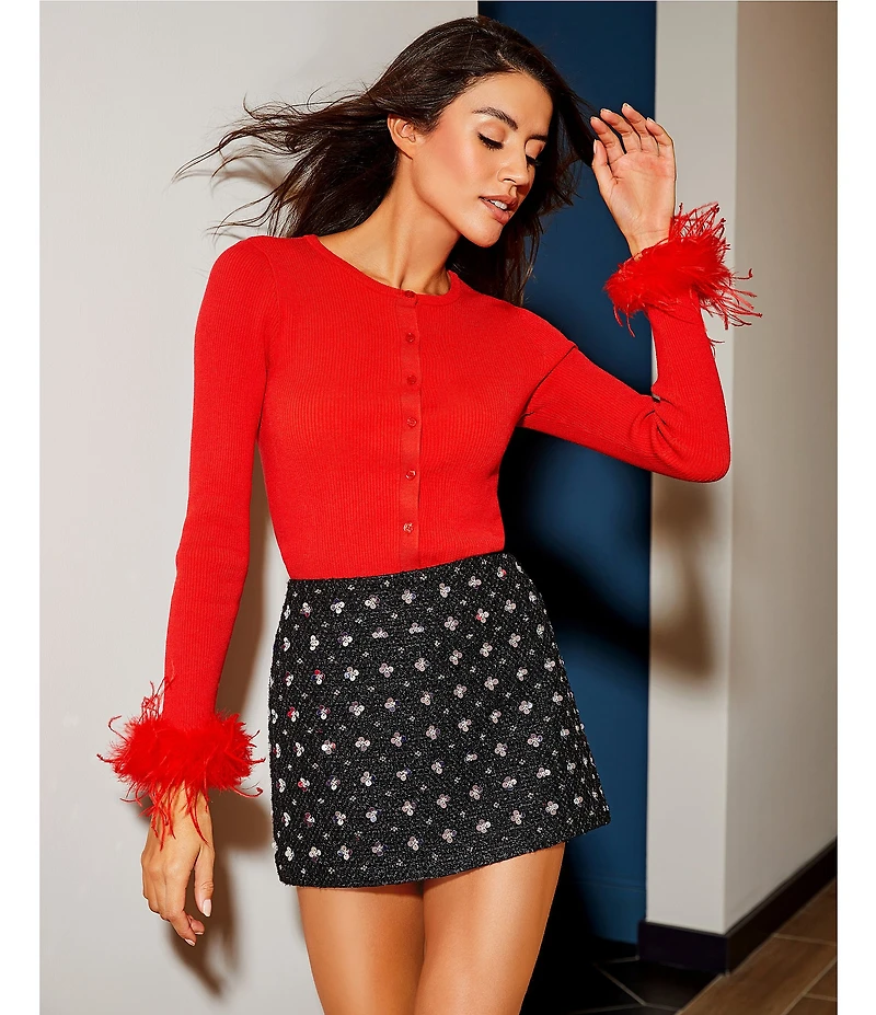 Gianni Bini Liliana Rhinestone Embellished Tweed Coordinating Mini Skirt